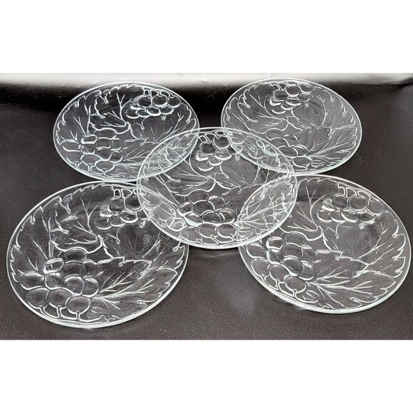 Grape Cluster Embossed Glass Salad Dessert Plates Set of 5 KIG Indonesia 8.66" - Picture 1 of 17
